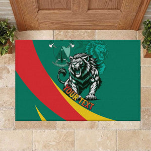 Personalised Happy Cameroon National Day Rubber Doormat Lion With Coat Of Arms - Curve Style