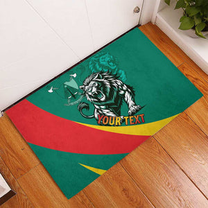 Personalised Happy Cameroon National Day Rubber Doormat Lion With Coat Of Arms - Curve Style