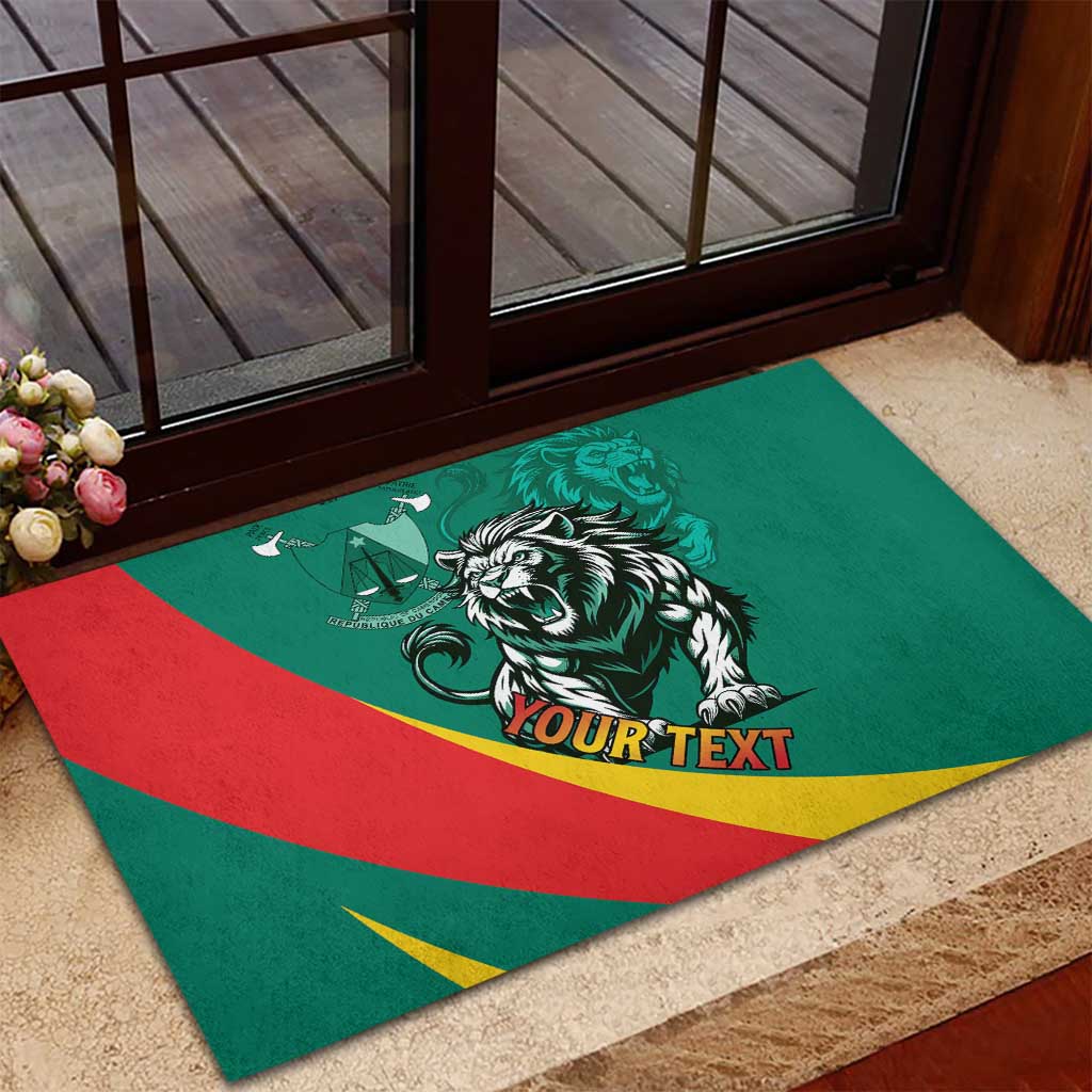 Personalised Happy Cameroon National Day Rubber Doormat Lion With Coat Of Arms - Curve Style