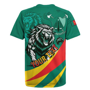 Personalised Happy Cameroon National Day Rugby Jersey Lion With Coat Of Arms - Curve Style