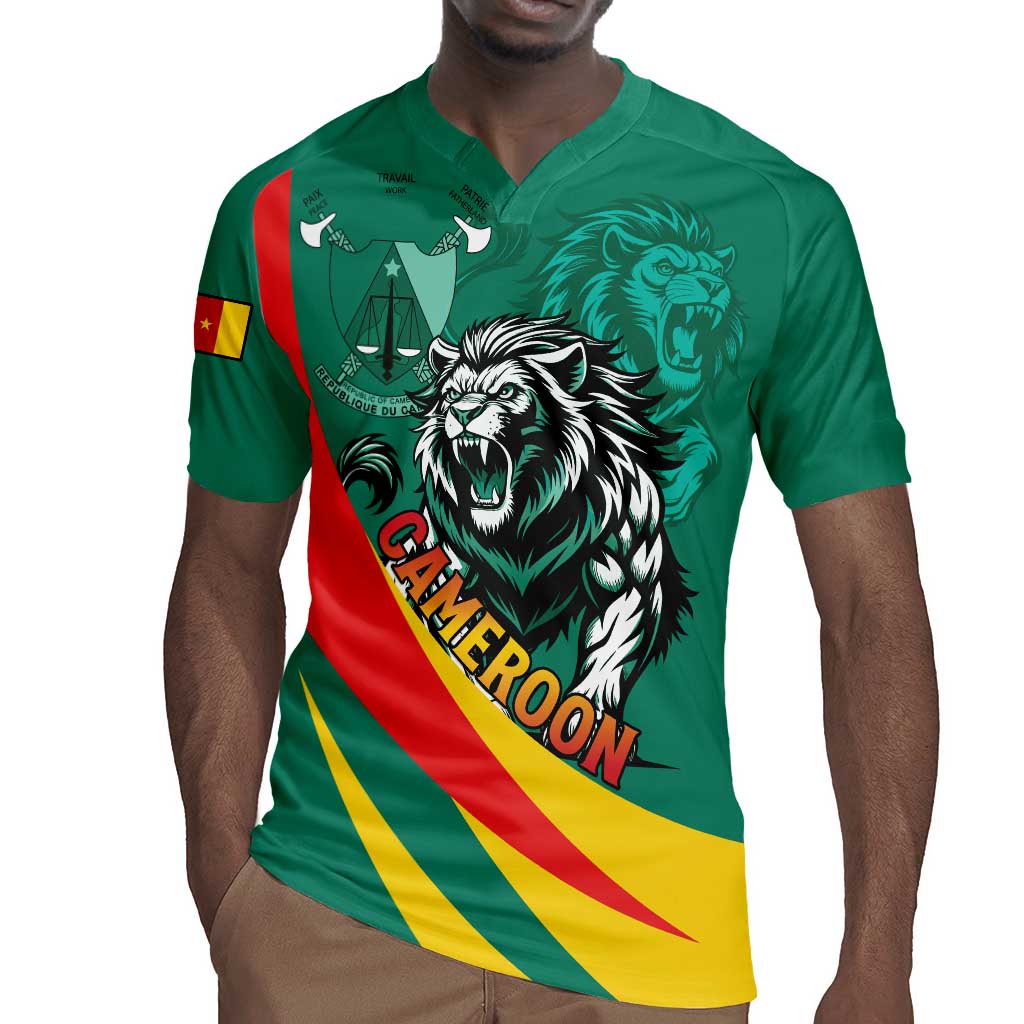 Personalised Happy Cameroon National Day Rugby Jersey Lion With Coat Of Arms - Curve Style
