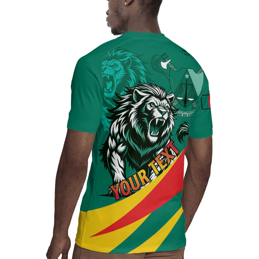Personalised Happy Cameroon National Day Rugby Jersey Lion With Coat Of Arms - Curve Style