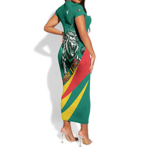 Personalised Happy Cameroon National Day Short Sleeve Bodycon Dress Lion With Coat Of Arms - Curve Style LT15