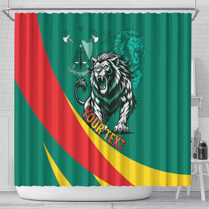 Personalised Happy Cameroon National Day Shower Curtain Lion With Coat Of Arms - Curve Style
