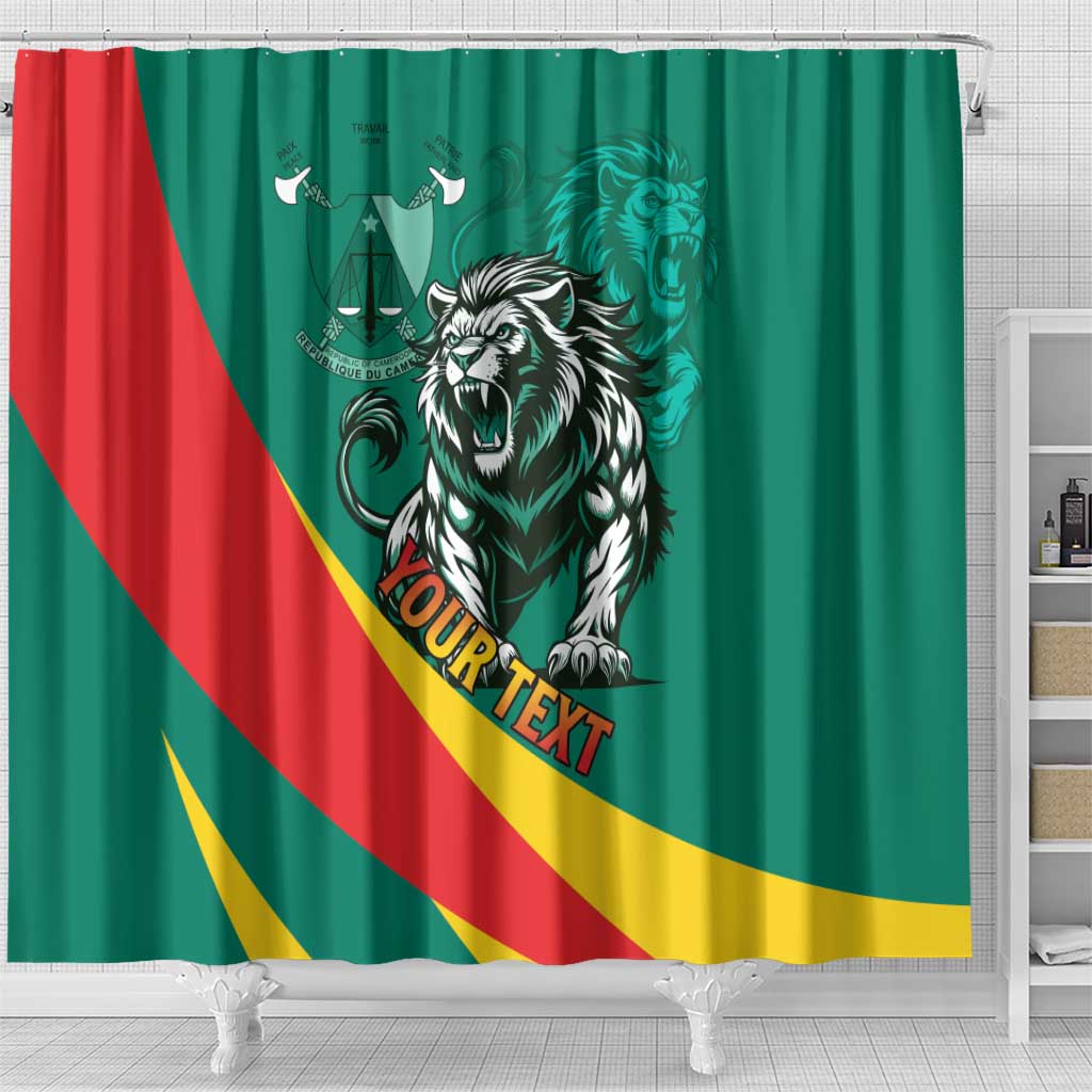 Personalised Happy Cameroon National Day Shower Curtain Lion With Coat Of Arms - Curve Style