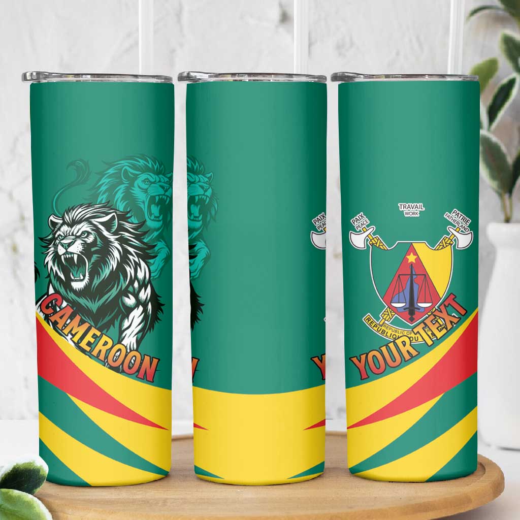 Personalised Happy Cameroon National Day Skinny Tumbler Lion With Coat Of Arms - Curve Style