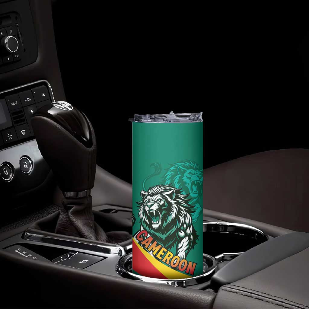 Personalised Happy Cameroon National Day Skinny Tumbler Lion With Coat Of Arms - Curve Style