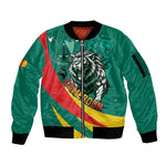 Personalised Happy Cameroon National Day Sleeve Zip Bomber Jacket Lion With Coat Of Arms - Curve Style