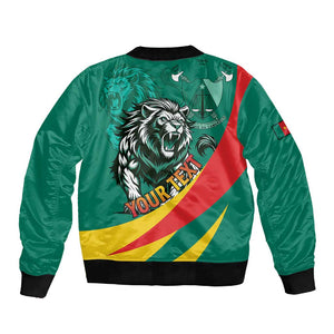 Personalised Happy Cameroon National Day Sleeve Zip Bomber Jacket Lion With Coat Of Arms - Curve Style