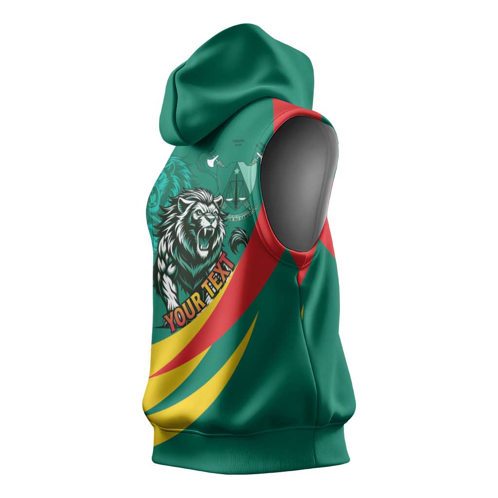 Personalised Happy Cameroon National Day Sleeveless Hoodie Lion With Coat Of Arms - Curve Style - African Pride