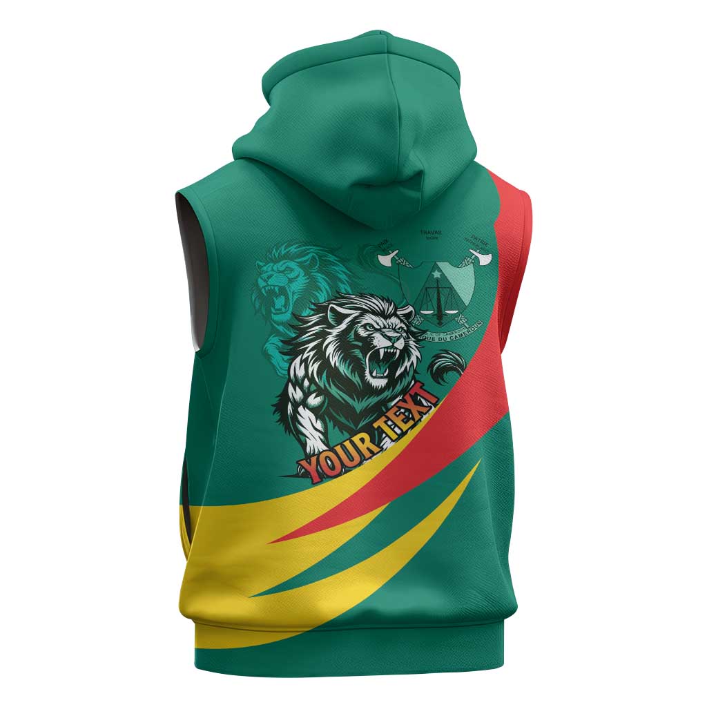 Personalised Happy Cameroon National Day Sleeveless Zip Hoodie Lion With Coat Of Arms - Curve Style - African Pride