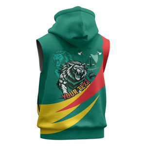 Personalised Happy Cameroon National Day Sleeveless Zip Hoodie Lion With Coat Of Arms - Curve Style - African Pride