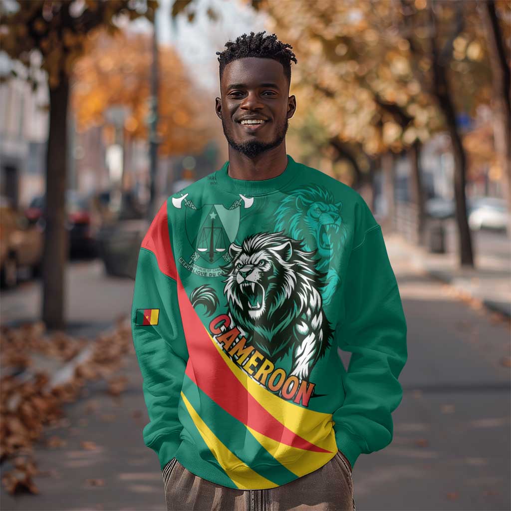 Personalised Happy Cameroon National Day Sweatshirt Lion With Coat Of Arms - Curve Style