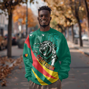 Personalised Happy Cameroon National Day Sweatshirt Lion With Coat Of Arms - Curve Style