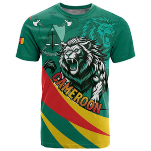Personalised Happy Cameroon National Day T shirt Lion With Coat Of Arms - Curve Style
