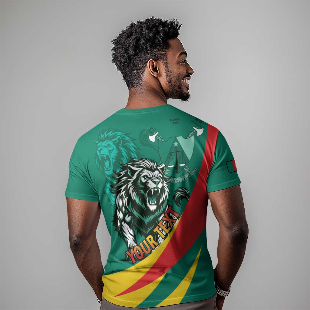Personalised Happy Cameroon National Day T shirt Lion With Coat Of Arms - Curve Style