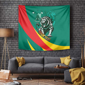 Personalised Happy Cameroon National Day Tapestry Lion With Coat Of Arms - Curve Style