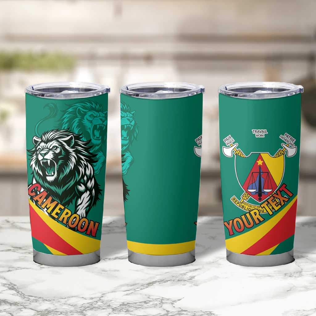 Personalised Happy Cameroon National Day Tumbler Cup Lion With Coat Of Arms - Curve Style
