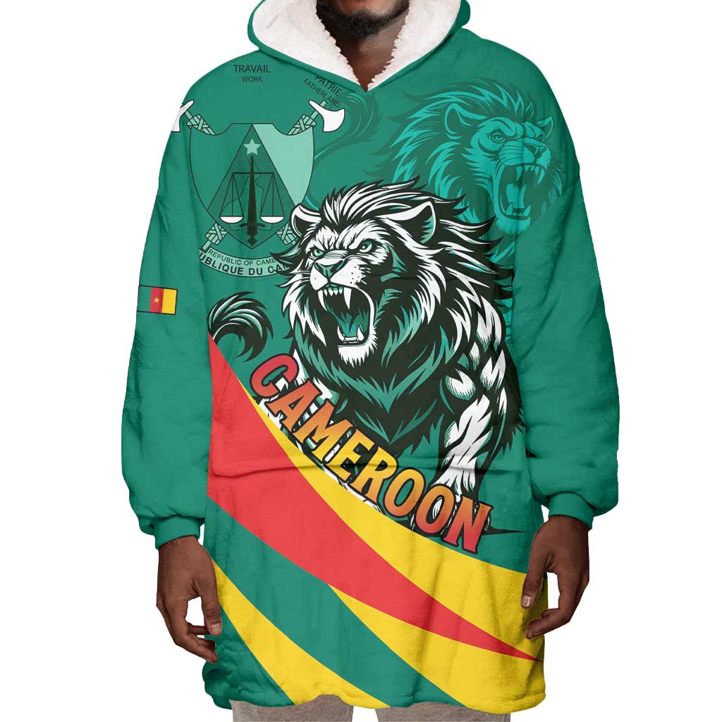 Personalised Happy Cameroon National Day Wearable Blanket Hoodie Lion With Coat Of Arms - Curve Style