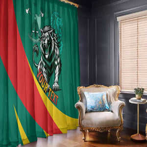 Personalised Happy Cameroon National Day Window Curtain Lion With Coat Of Arms - Curve Style