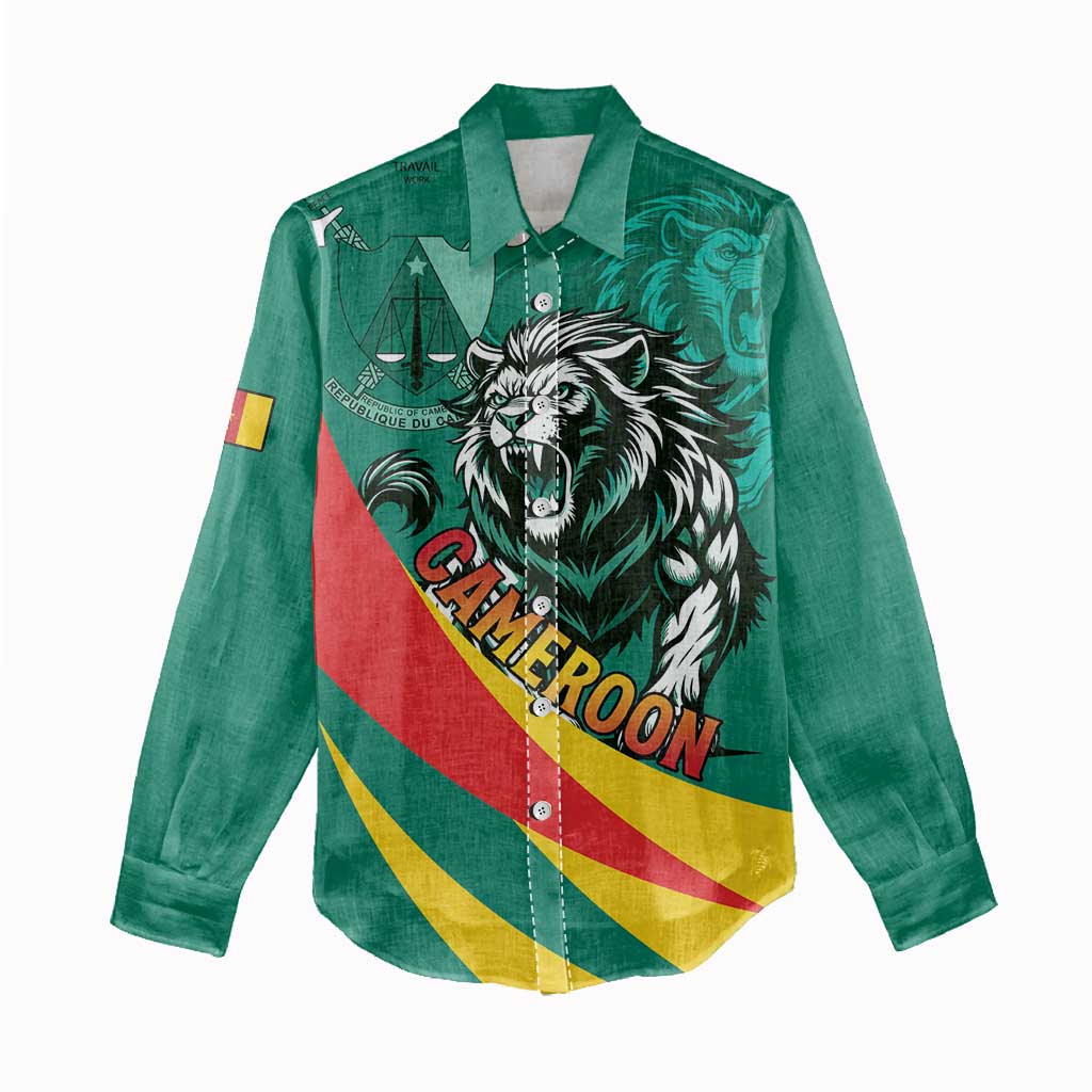 Personalised Happy Cameroon National Day Women Casual Shirt Lion With Coat Of Arms - Curve Style