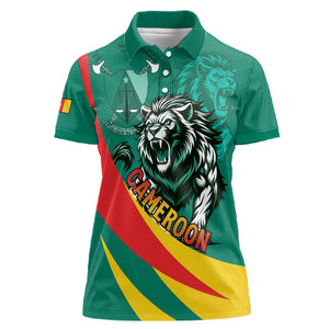 Personalised Happy Cameroon National Day Women Polo Shirt Lion With Coat Of Arms - Curve Style