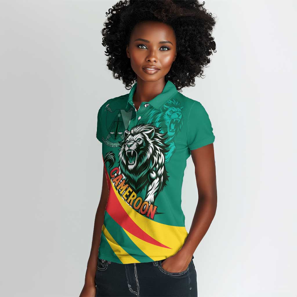 Personalised Happy Cameroon National Day Women Polo Shirt Lion With Coat Of Arms - Curve Style