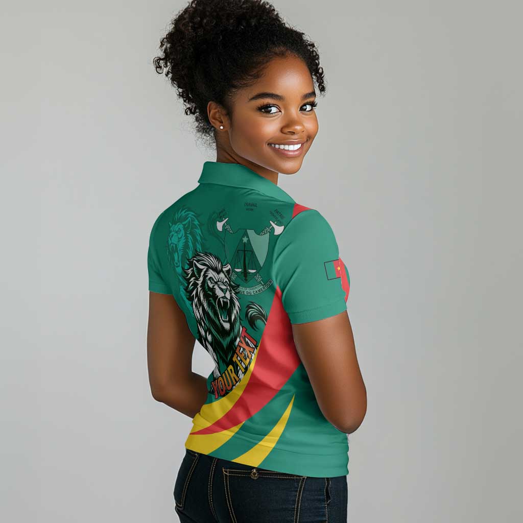 Personalised Happy Cameroon National Day Women Polo Shirt Lion With Coat Of Arms - Curve Style