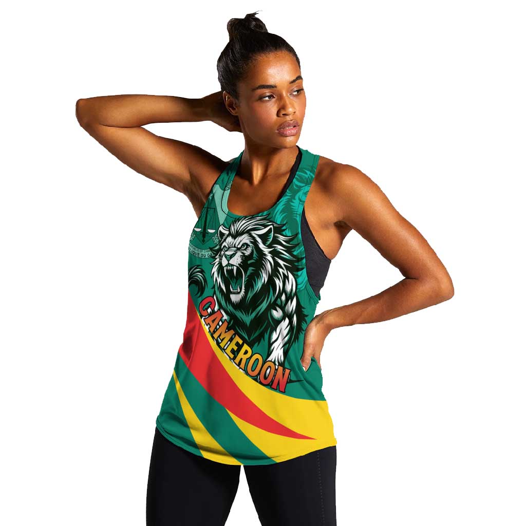 Personalised Happy Cameroon National Day Women Racerback Tank Lion With Coat Of Arms - Curve Style
