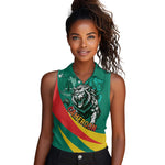 Personalised Happy Cameroon National Day Women Sleeveless Polo Shirt Lion With Coat Of Arms - Curve Style