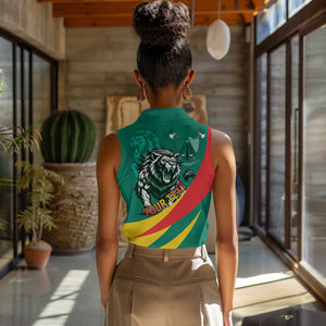 Personalised Happy Cameroon National Day Women Sleeveless Polo Shirt Lion With Coat Of Arms - Curve Style