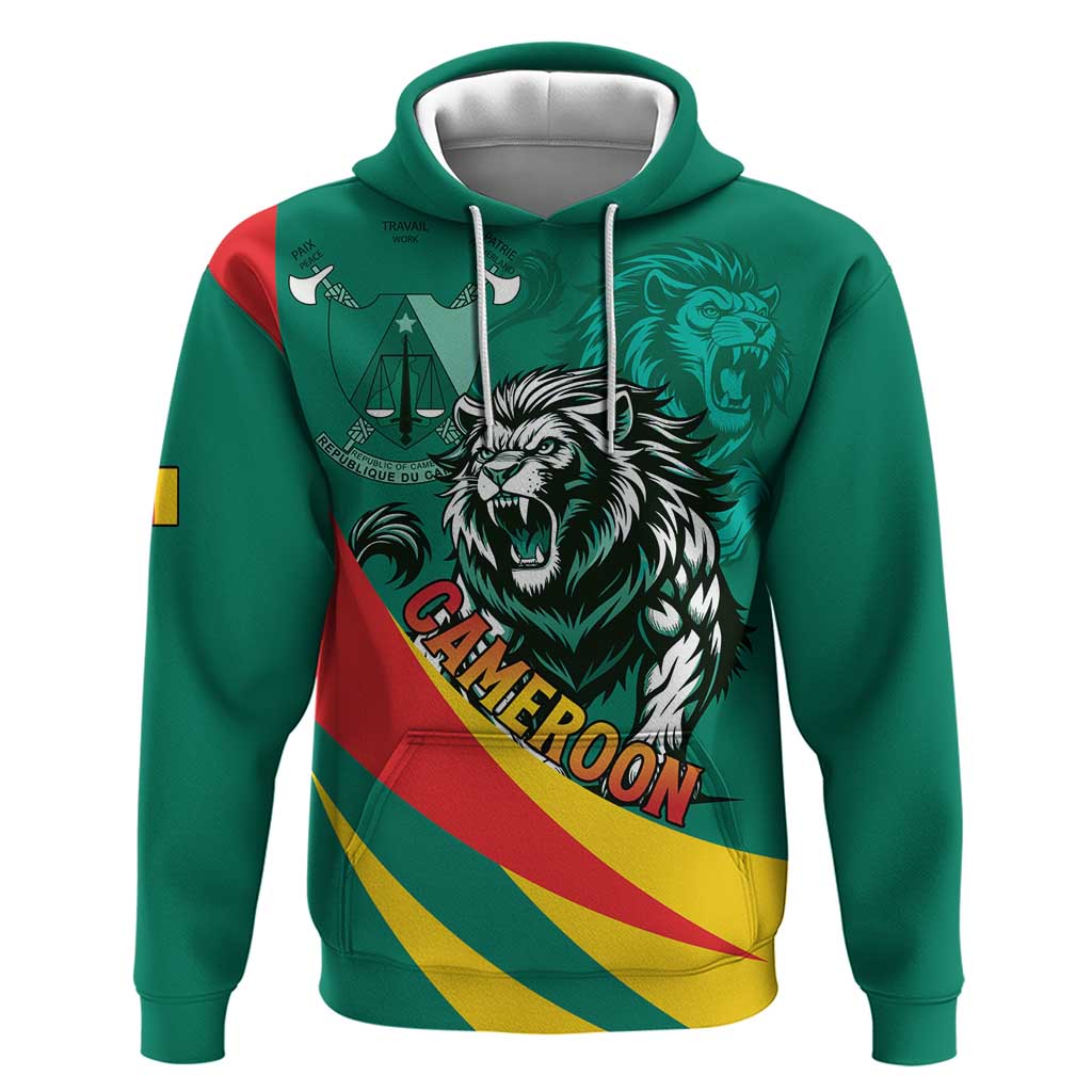 Personalised Happy Cameroon National Day Zip Hoodie Lion With Coat Of Arms - Curve Style