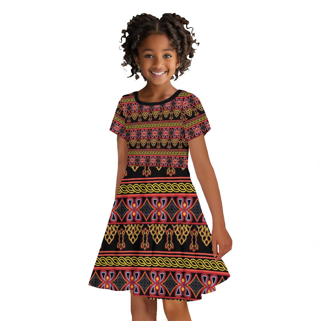 Toghu Cameroon Kid Short Sleeve Dress Traditional Pattern