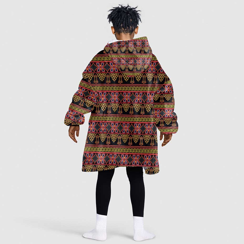 Toghu Cameroon Kid Wearable Blanket Hoodie Traditional Pattern