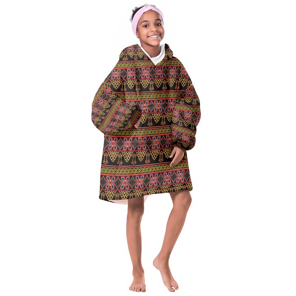 Toghu Cameroon Kid Wearable Blanket Hoodie Traditional Pattern
