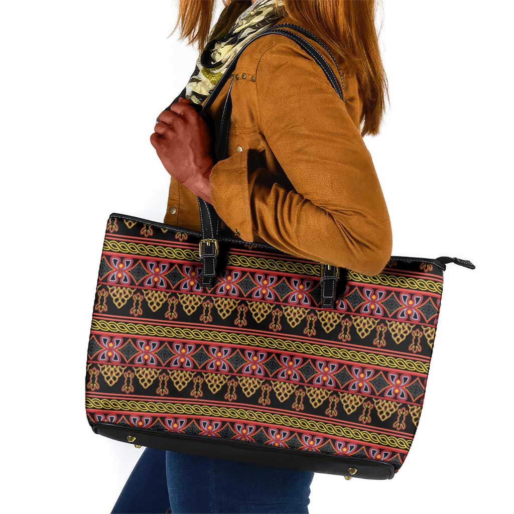 Toghu Cameroon Leather Tote Bag Traditional Pattern