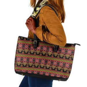 Toghu Cameroon Leather Tote Bag Traditional Pattern