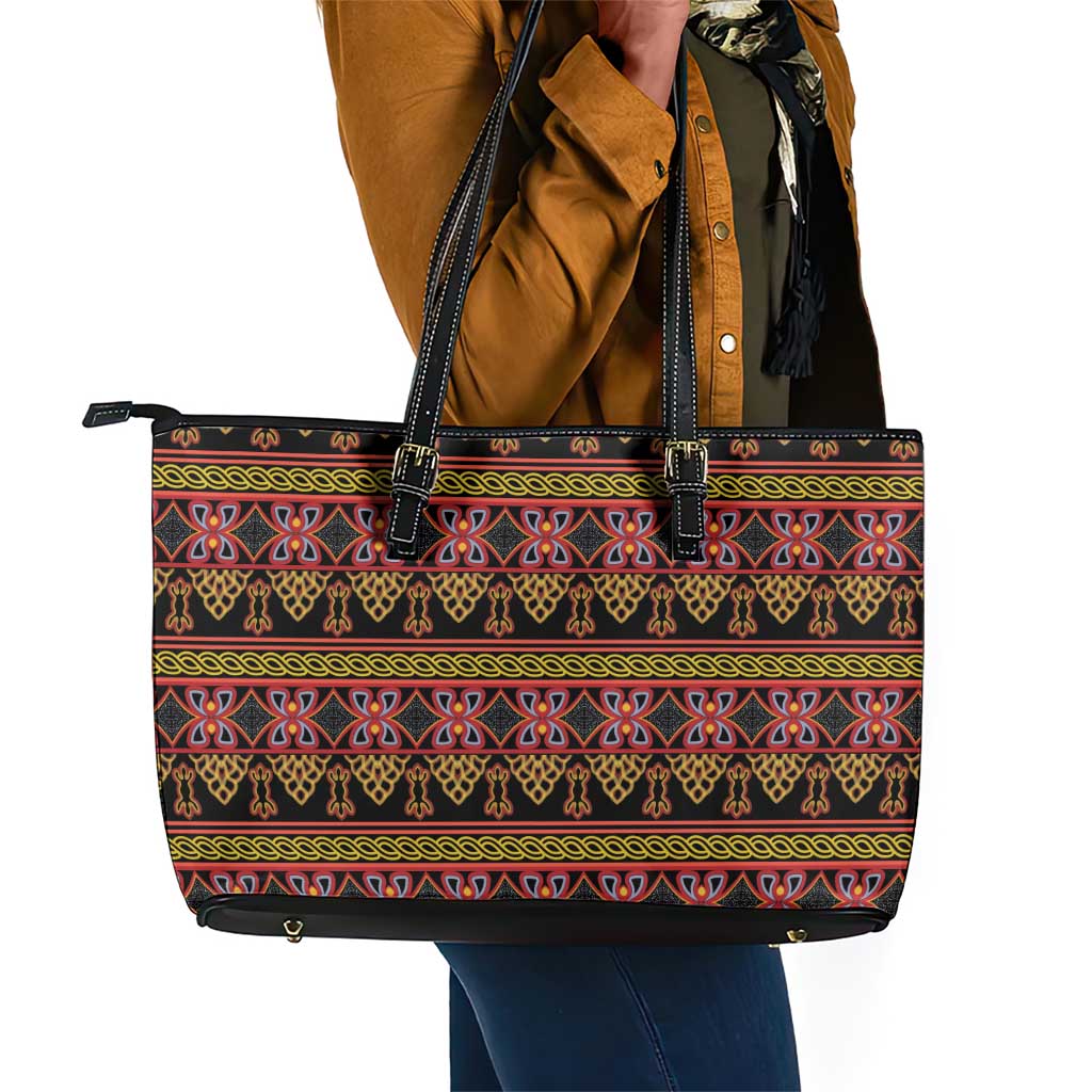 Toghu Cameroon Leather Tote Bag Traditional Pattern