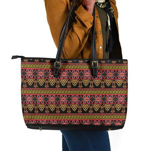 Toghu Cameroon Leather Tote Bag Traditional Pattern