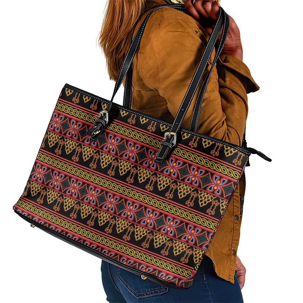 Toghu Cameroon Leather Tote Bag Traditional Pattern