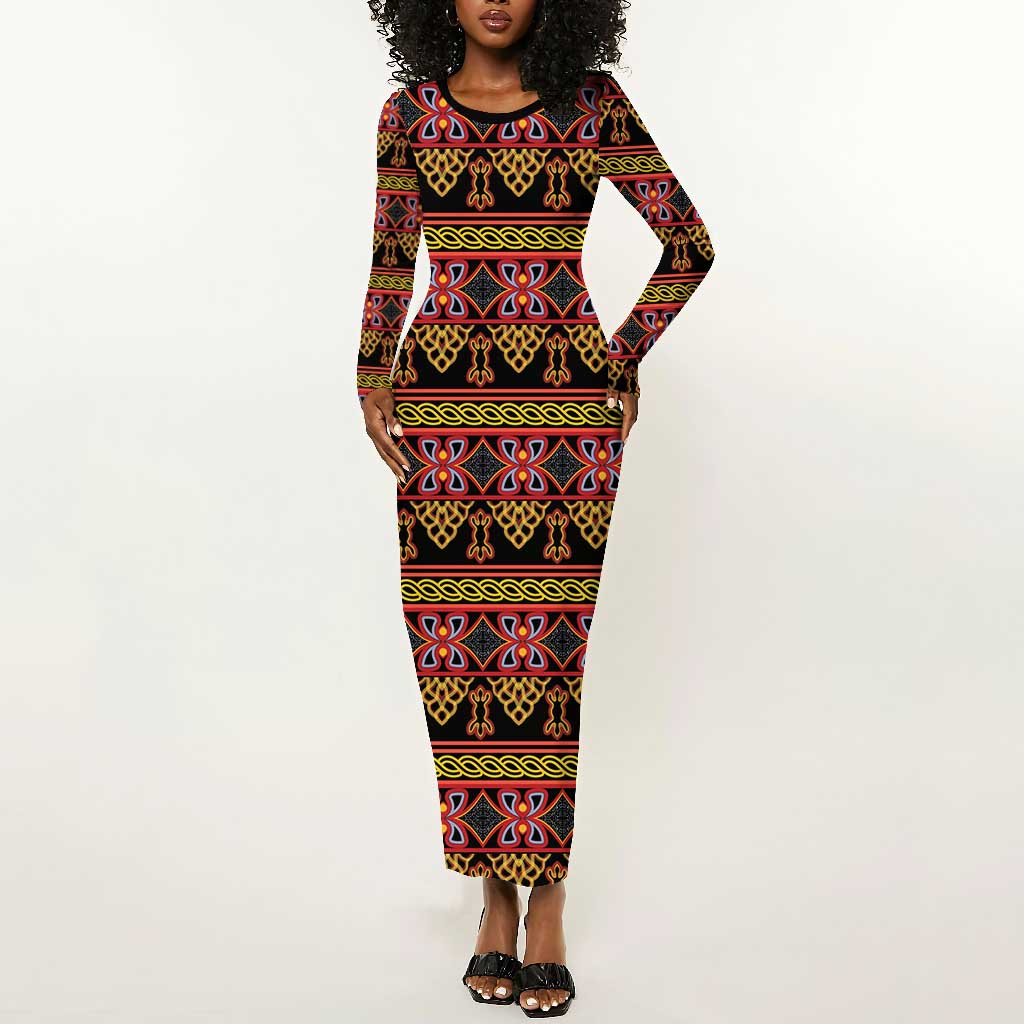 Toghu Cameroon Long Sleeve Bodycon Dress Traditional Pattern LT15