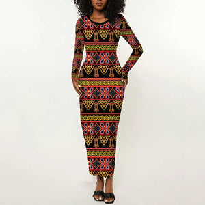 Toghu Cameroon Long Sleeve Bodycon Dress Traditional Pattern LT15