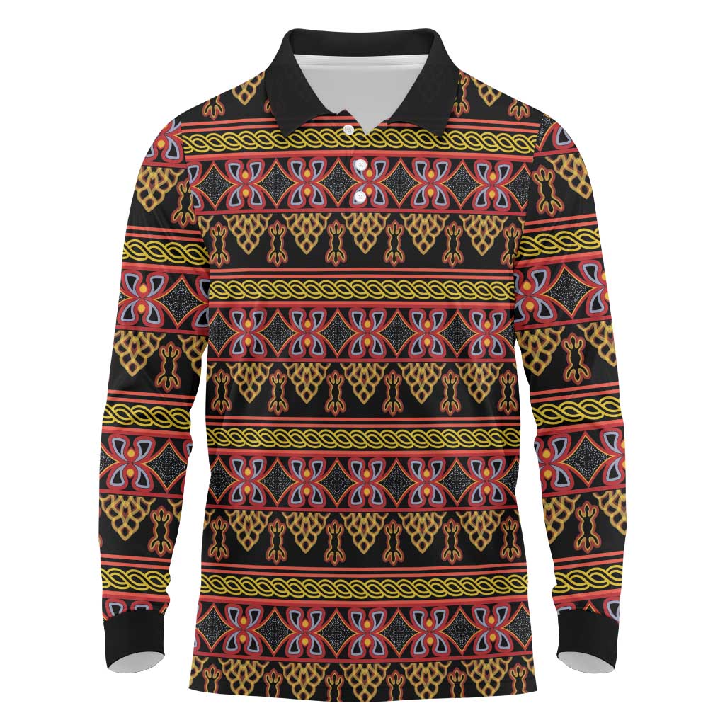 Toghu Cameroon Long Sleeve Polo Shirt Traditional Pattern