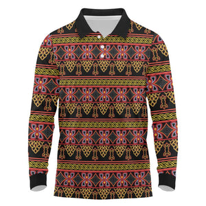 Toghu Cameroon Long Sleeve Polo Shirt Traditional Pattern