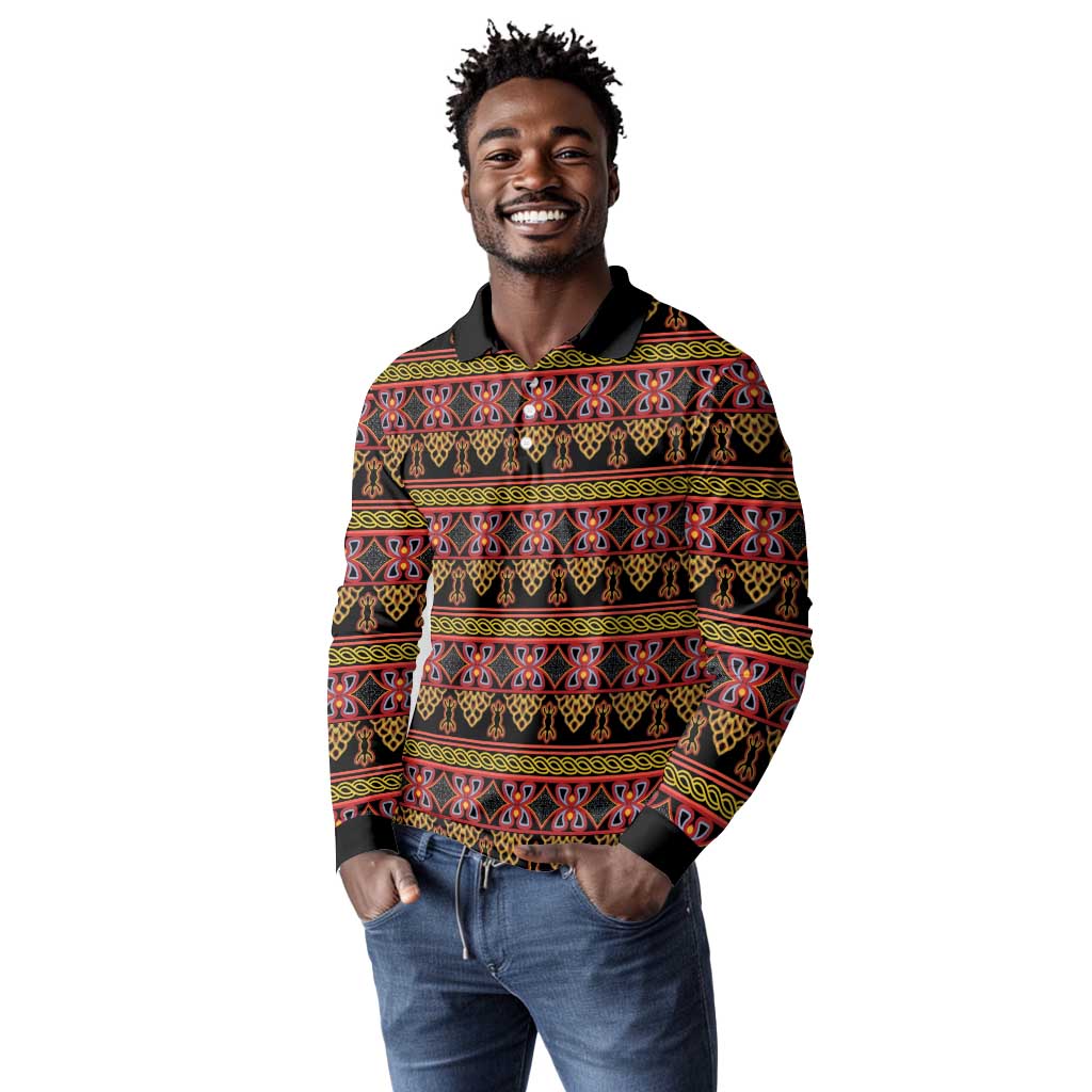 Toghu Cameroon Long Sleeve Polo Shirt Traditional Pattern