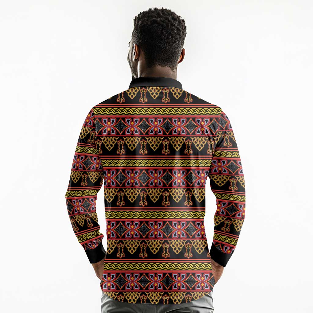 Toghu Cameroon Long Sleeve Polo Shirt Traditional Pattern