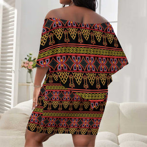 Toghu Cameroon Off Shoulder Short Dress Traditional Pattern