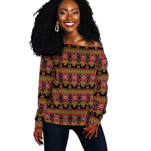 Toghu Cameroon Off Shoulder Sweater Traditional Pattern