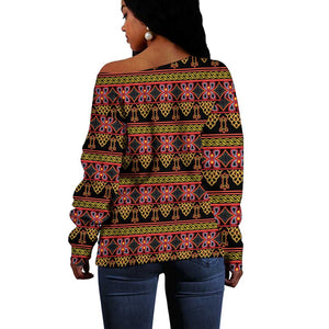 Toghu Cameroon Off Shoulder Sweater Traditional Pattern
