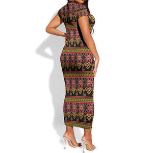 Toghu Cameroon Short Sleeve Bodycon Dress Traditional Pattern LT15